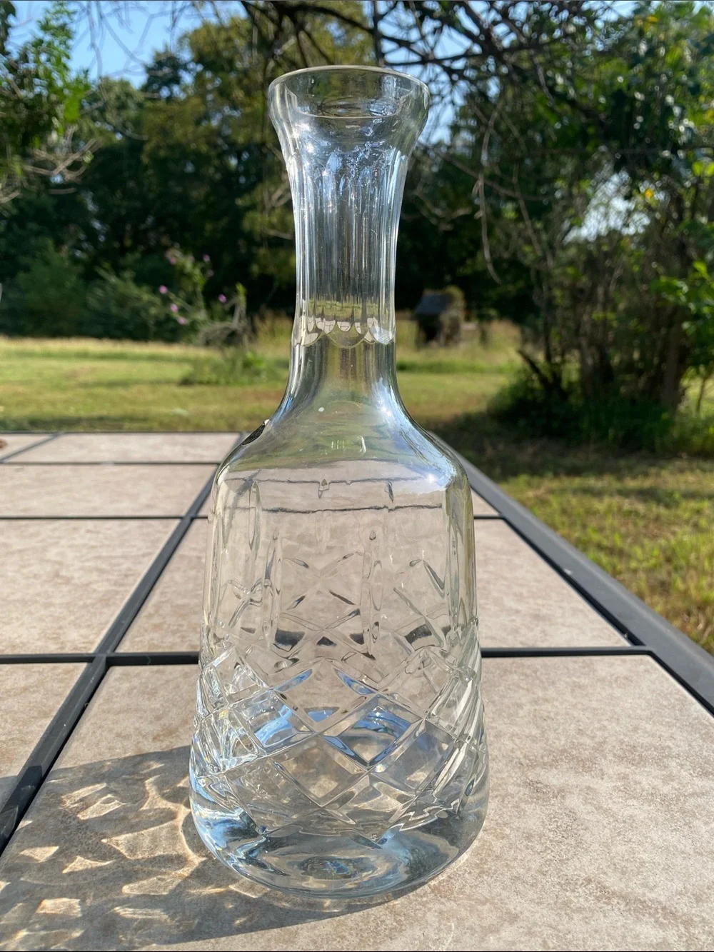 Vintage Romanian Hand-Blown & Cut Crystal (Seeds) Quilted Criss-Cross Decanter